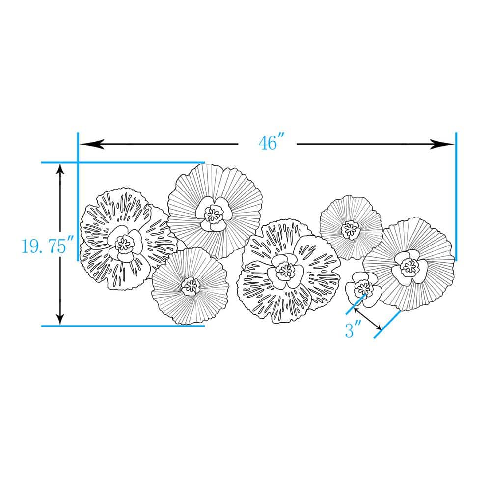 Distressed Blue and Gold Floral Iron Wall Sculpture