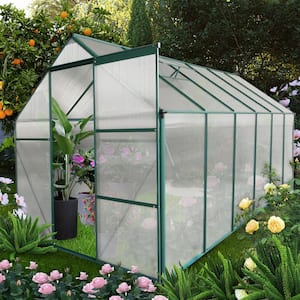 75 in. W x 147 in. D x 77 in. H Outdoor Backyard Green Aluminum Frame Walk-In Polycarbonate Greenhouse