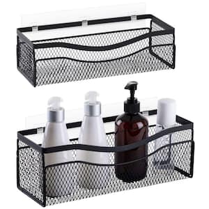 Shower Caddy, Rustproof Stainless Steel, Adhesive Wall Mount Baskets with Hooks in Black