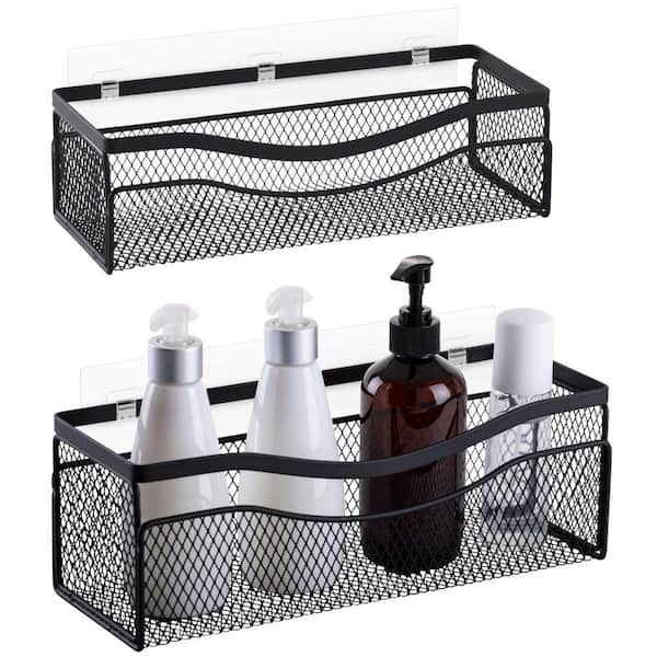 Dracelo Shower Caddy, Rustproof Stainless Steel, Adhesive Wall Mount Baskets with Hooks in Black
