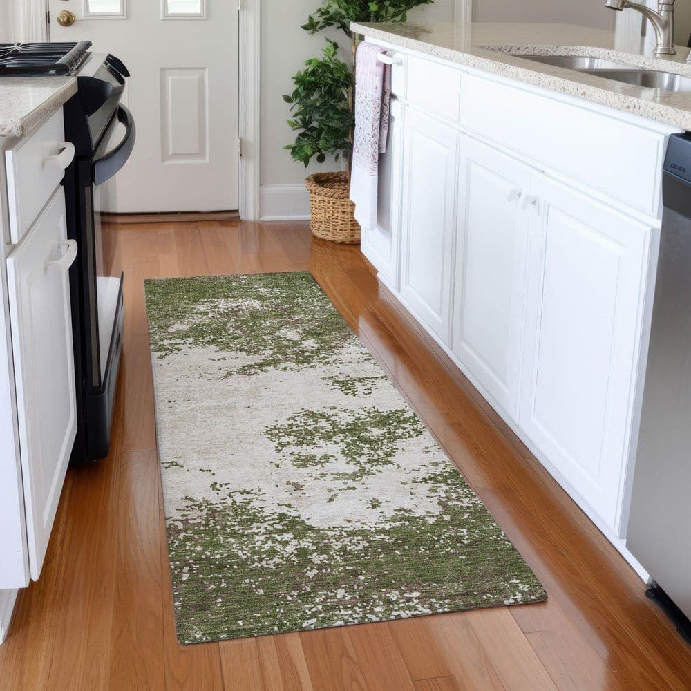 Mayfield Premium Machine Washable Abstract AMF1027 Olive 2 ft. 3 in. x 7 ft. 6 in. Runner Rug price history on PriceWatchPro