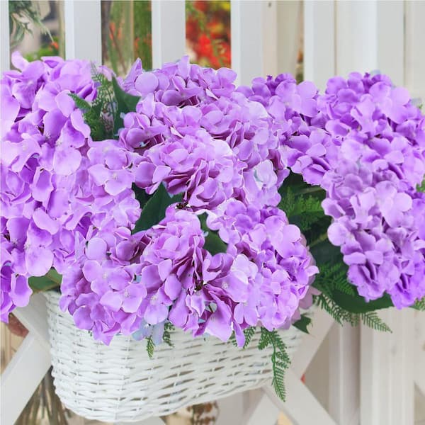 11.1 in. Purple Outdoor Artificial Hydrangea Flower for Decoration