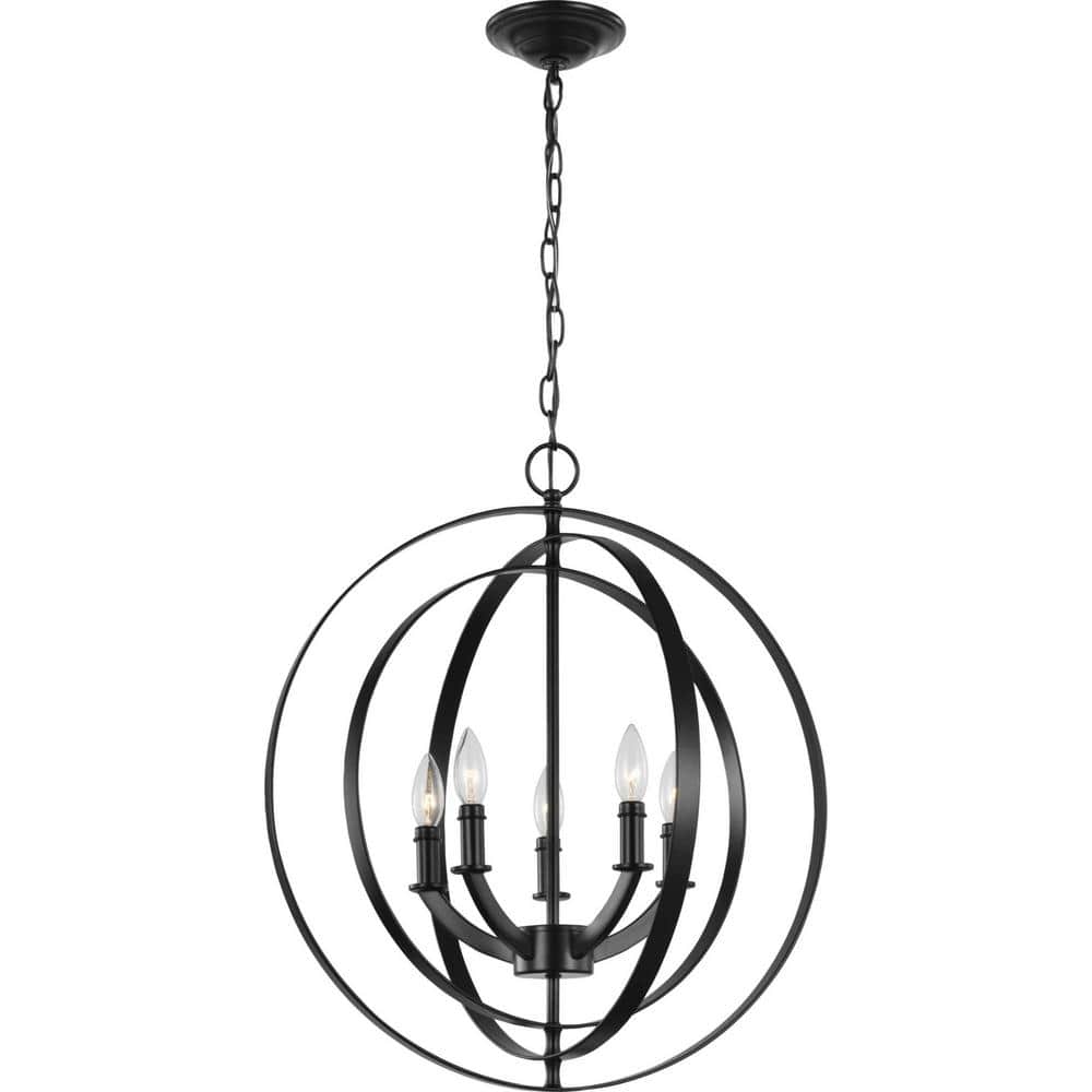 Equinox Matte Black 5-Light Chandelier Pendant with Glass Accents