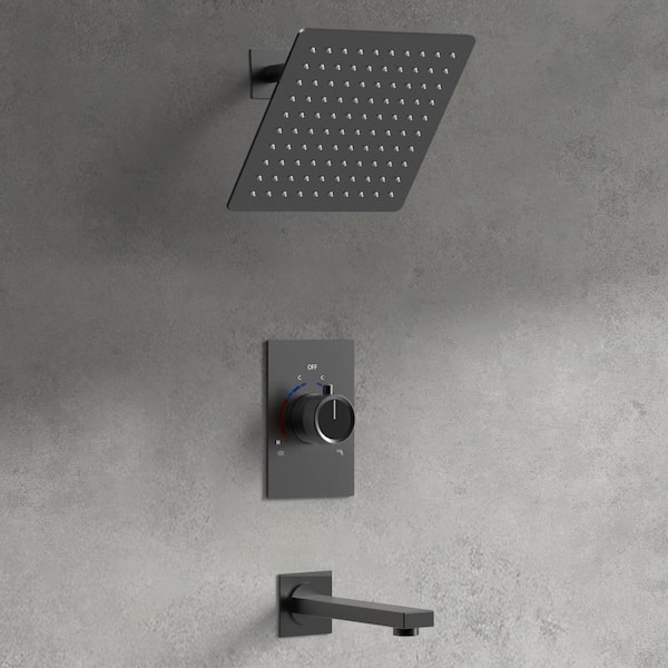 GRANDJOY ClassicRain Single Handle 2-Spray Shower Faucet 2.5 GPM with Anti Scald in Matte Black