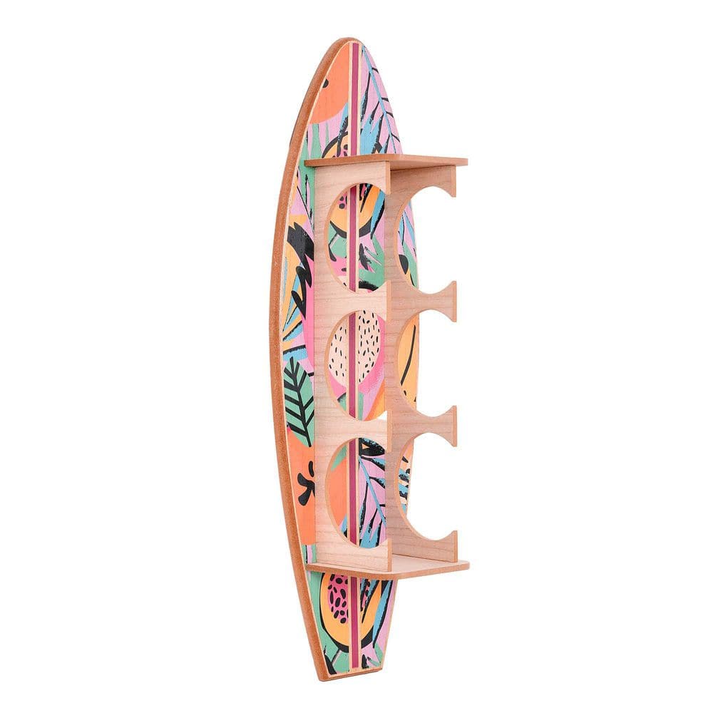 Tipsy Collection 25.5 in. x 7.87 in. Multicolor Wood and Metal Surfboard Design Wall-Mounted Wine Rack
