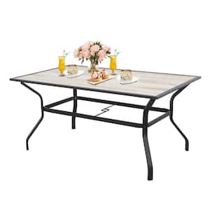 Rectangular Metal Outdoor Dining Table with Umbrella Hole