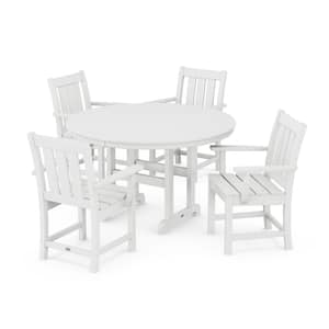 Oxford 5-Piece Farmhouse Plastic Round Outdoor Dining Set in White