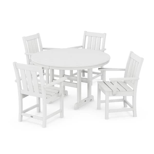 POLYWOOD Oxford 5-Piece Farmhouse Plastic Round Outdoor Dining Set in White