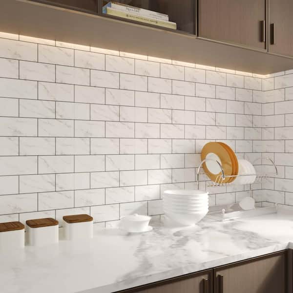 12 in. x 12 in. White Vinyl Peel and Stick Backsplash Tile Decorative Wall / Floor Tiles Backsplash Kitchen (10 sq. ft.)