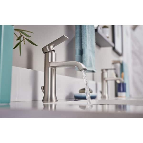 MOEN Genta Single Handle Single Hole Bathroom Faucet in Brushed  