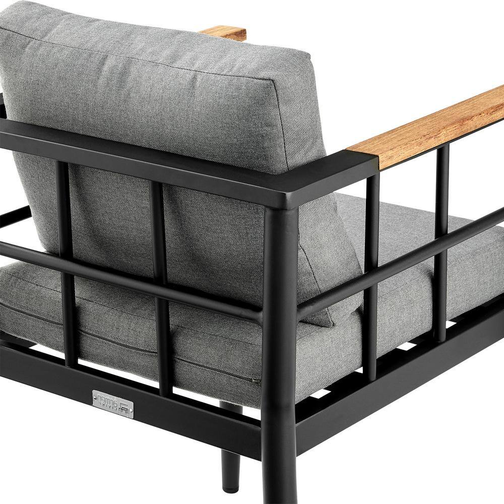 Beowulf Black and Teak 7-Piece Outdoor Dining Set with Gray Cushions