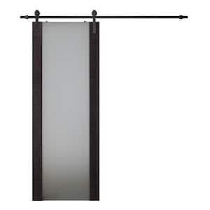 Avanti 202 28 in. x 84 in. Full Lite Frosted Glass Black Apricot Wood Composite Sliding Barn Door with Hardware Kit