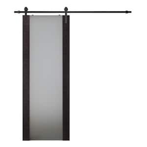 Avanti 202 24 in. x 84 in. Full Lite Frosted Glass Black Apricot Wood Composite Sliding Barn Door with Hardware Kit