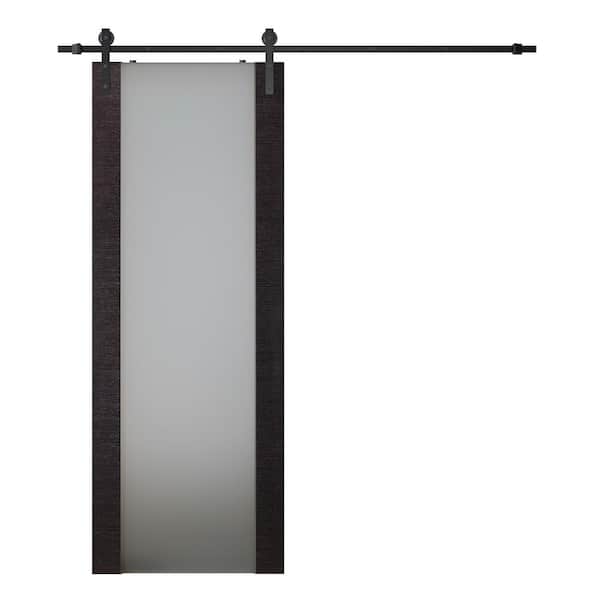 Belldinni Avanti 202 32 in. x 84 in. Full Lite Frosted Glass Black Apricot Wood Composite Sliding Barn Door with Hardware Kit