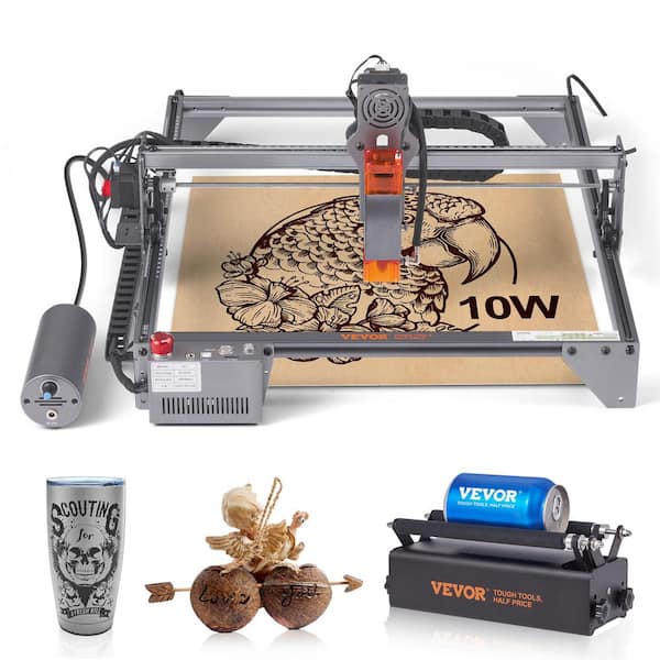 10W Output Desktop Laser Engraver and Cutter Machine with Rotary Roller for Wood, Metal and Acrylic, Gray