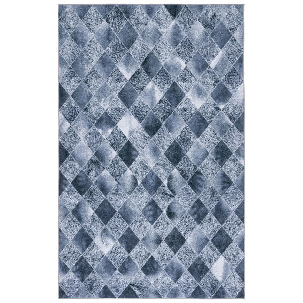 Gray Faux Fur Diamond Pattern Washable Area Rug