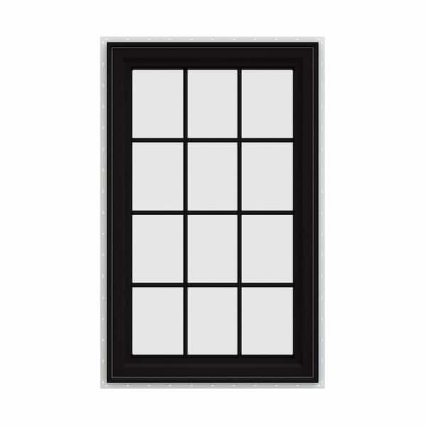 JELD-WEN 36 in. x 48 in. V-4500 Series Black FiniShield Vinyl Left-Handed Casement Window with Colonial Grids/Grilles
