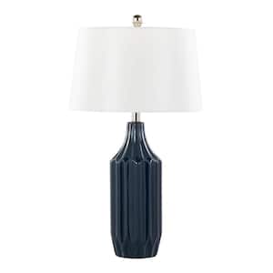 Stella 25 in. Gloss Dark Blue Ceramic & White Linen Table Lamp