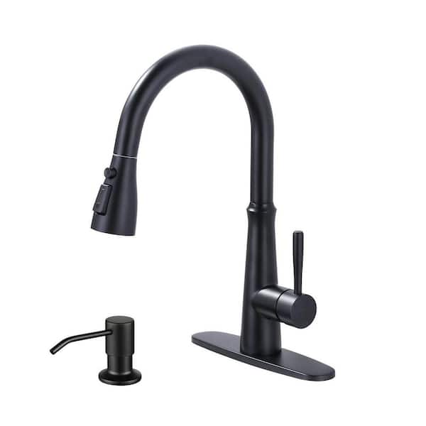 15.4 in. Single Handle Stainless Steel Pull Down Kitchen Faucet with 360° Degree Spout Swivel and in Matte Black