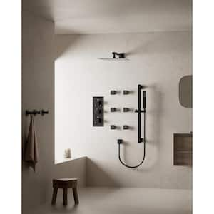 Thermostatic Valve 5-Spray 12 in. Square Shower Head High Pressure Shower System with Hand Shower in Matte Black