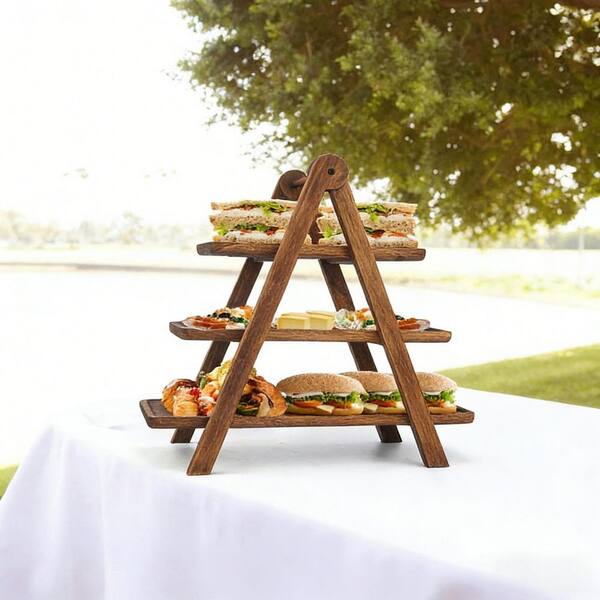 Esepony 3-Tier Wood Rectangle Serverving Tray Cake Stand for Party
