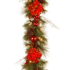 Decorative Collection 9 ft. Hydrangea Garland with Battery Operated Warm White LED Lights