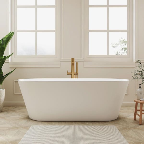 Izaic 67 in. x 32 in. Stone Resin Freestanding Soaking Bathtub in White