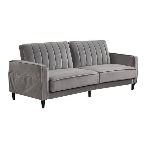Boyel Living 71 in. Gray Channel Tufted Velvet 2-Seater Full Sleeper Sofa Bed with Square Arms