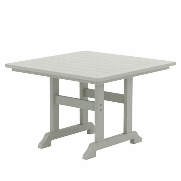 WESTIN OUTDOOR Hayes 43 in. All Weather HDPE Plastic Square Outdoor Dining Trestle Table with Umbrella Hole in Sand