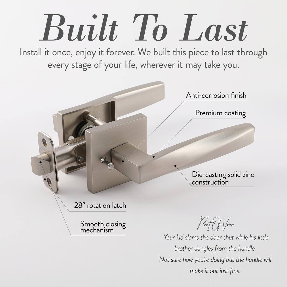 Satin Nickel Square Backplate Modern Interior Door Lever