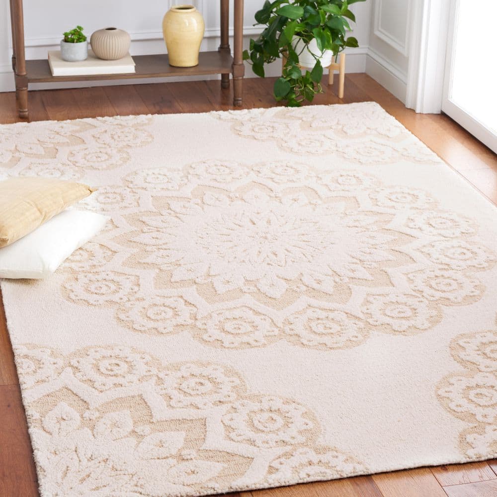 Blossom 6 ft. x 6 ft. Square Ivory/Light Brown Floral Medallion Area Rug price history on PriceWatchPro