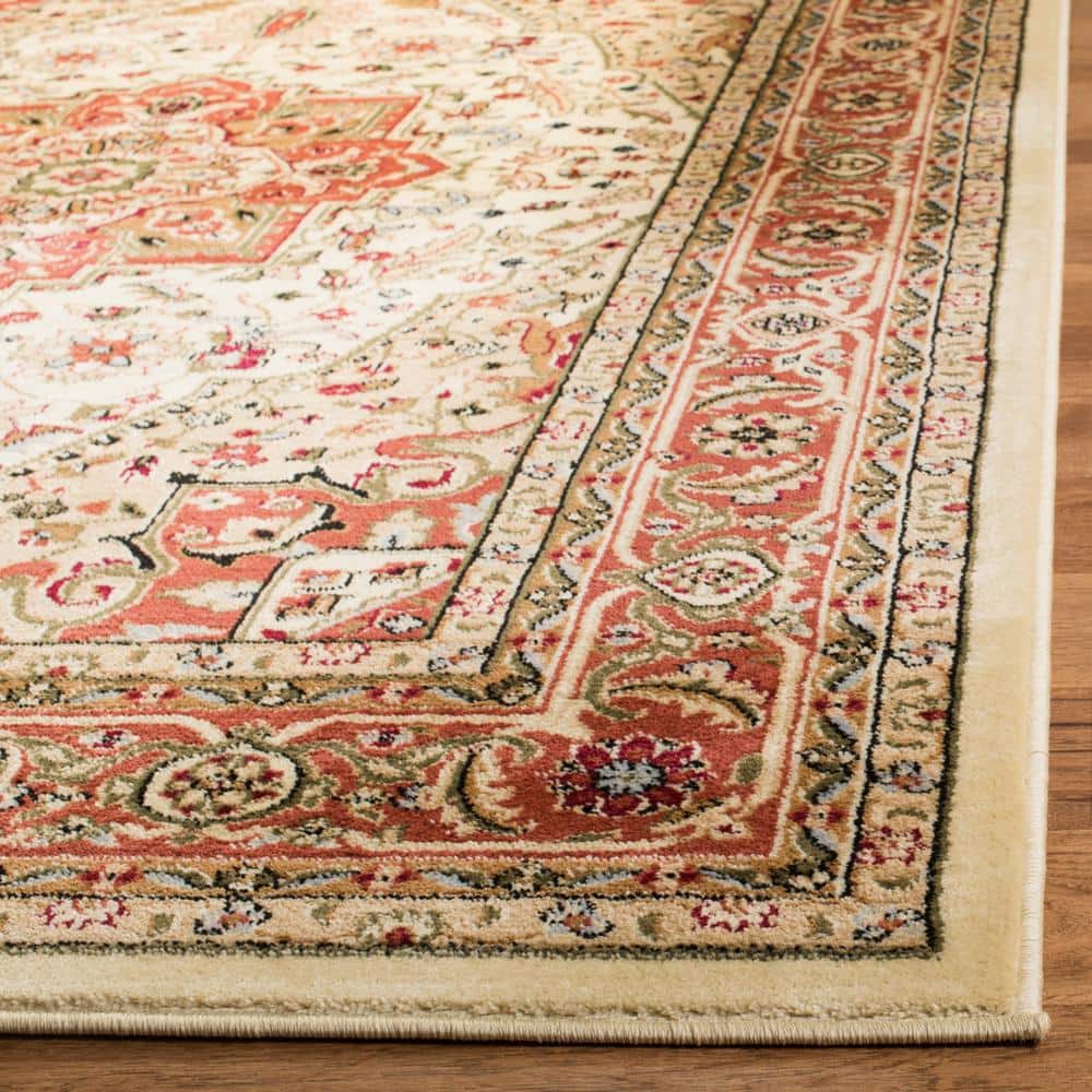 Ivory and Rust Floral Square Synthetic Area Rug