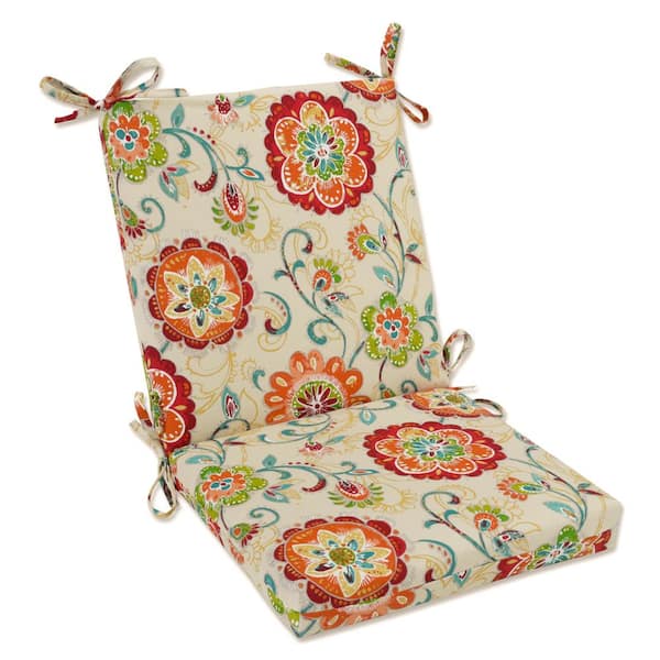 Pillow Perfect Bright Floral Outdoor/Indoor 18 in. W x 3 in. H Deep Seat, 1-Piece Chair Cushion and Square Corners in Tan Fanfare