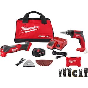 M18 FUEL 18-Volt Lithium-Ion Cordless Brushless Oscillating Multi-Tool Kit W/ Drywall Cut Out Tool & Blade Kit (9-Piece)