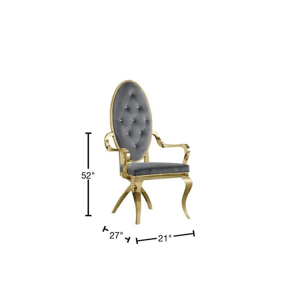 Dark Grey Velvet Accent Chair with Gold Metal Frame
