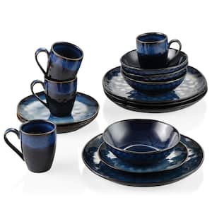 Starry 16-Piece Dark Blue Stoneware Dinnerware Set (Service for 4)