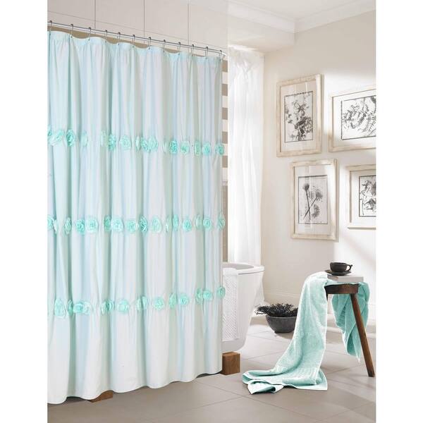 Dainty Home Rosette 72 in. Aqua Shower Curtain