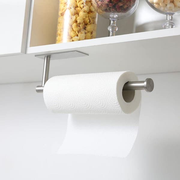 Adhesive/ Screw Mount Stainless Steel Paper Towel Holder Under Cabinet Kitchen Organizer