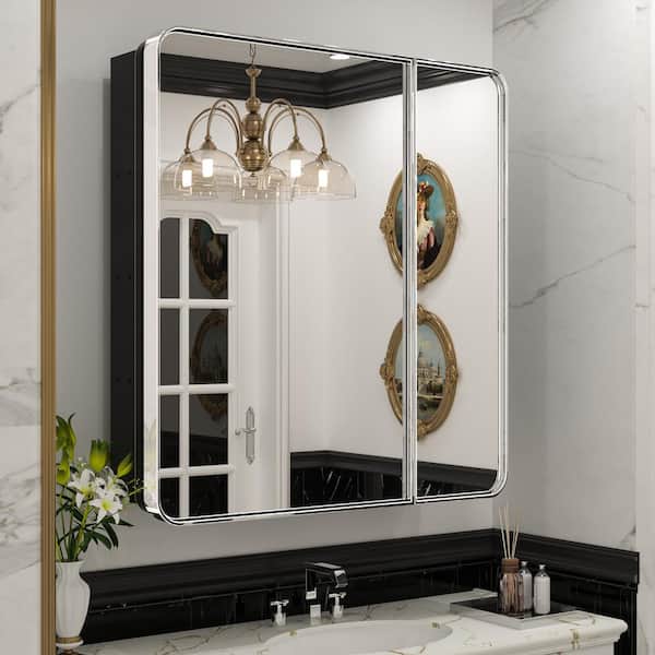 30 in. W x 32 in. H Rectangular Chrome Stainless Steels  Framed Recessed/Surface Mount Medicine Cabinet with Mirror
