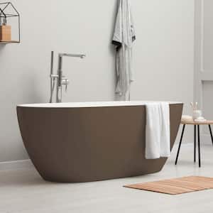 59 in. Oval Acrylic Freestanding Flatbottom Non-Whirlpool Bathtub With Polished Chrome Drain in Dark Brown