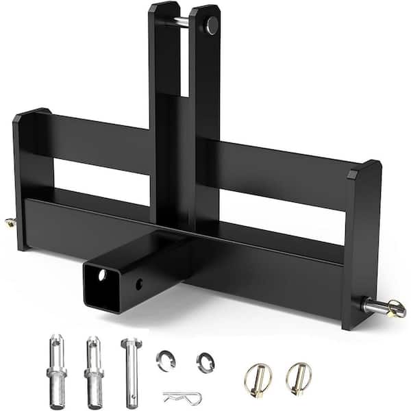 3 Point 2 in. Square Trailer Hitch Receiver for Category 1 Tractors, Versatile Tractor Tow Drawbar Adapter, Black