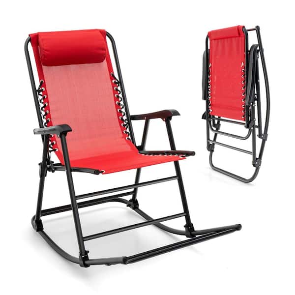 Costway Red Metal Folding Zero Gravity Outdoor Rocking Chair with Headrest