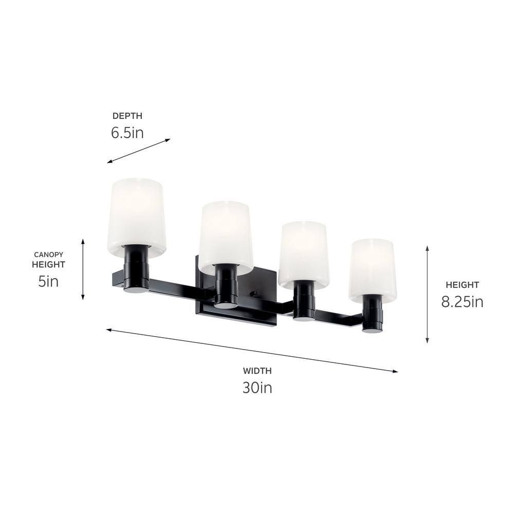 Adani 4-Light Black and Opal Glass Vanity Light