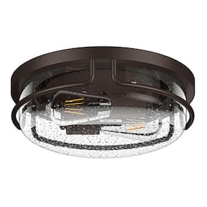 12.79 in. 2-Light Oil Rubbed Bronze Flush Mount Ceiling Light with Seeded Glass Shade Close to Ceiling Lighting Fixture