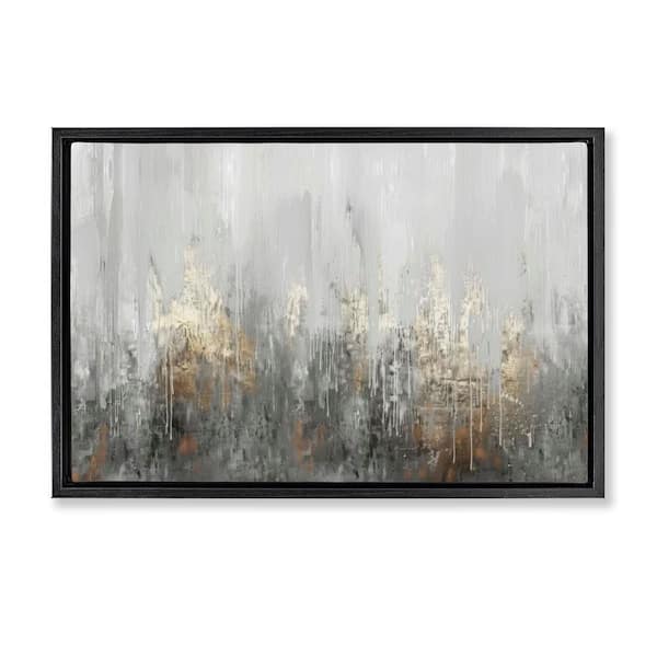 Stupell Industries Grey Silver Abstract Drip by LSR Design Studio Black Floater Frame Abstract Graphic Art Print 17 in. x 25 in.