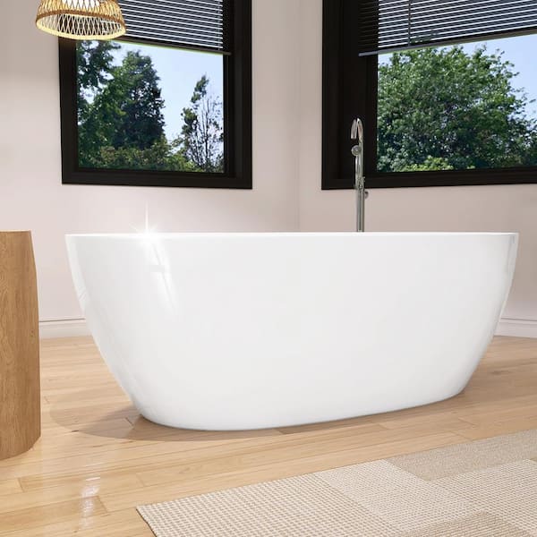 67 in. x 32 in. Acrylic Freestanding Tub White Free Standing Stand Soaking Bathtub Flat Bottom with Chrome Center Drain