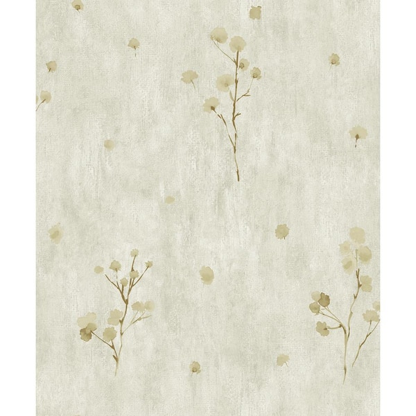 Dundee Deco Falkirk Ophia Distressed Flowers Tan, Light Green Vinyl Peelable Roll (Covers 57 sq. ft.)