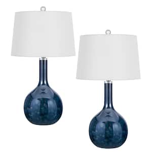 29 in. H Deep Blue Glass Table Lamp Set with Drum Shade and Matching Finial (Set Of 2)