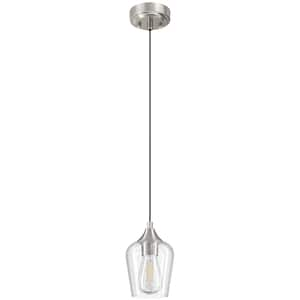 60 Watt 1-Light Brushed Nickel Mini Pendant Light with clear Glass Shade and Adjustable Height