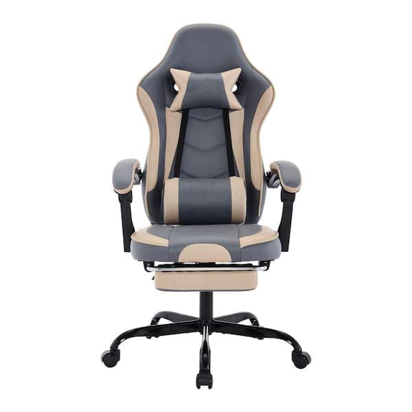 Danica Faux Leather Swivel Ergonomic Gaming Chair in Blue Beige with Lumbar Support, Footrest, Adjustable Computer Chair